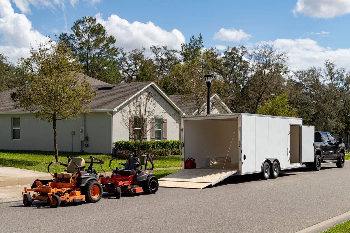 Tractor On Paved Road With Trailer